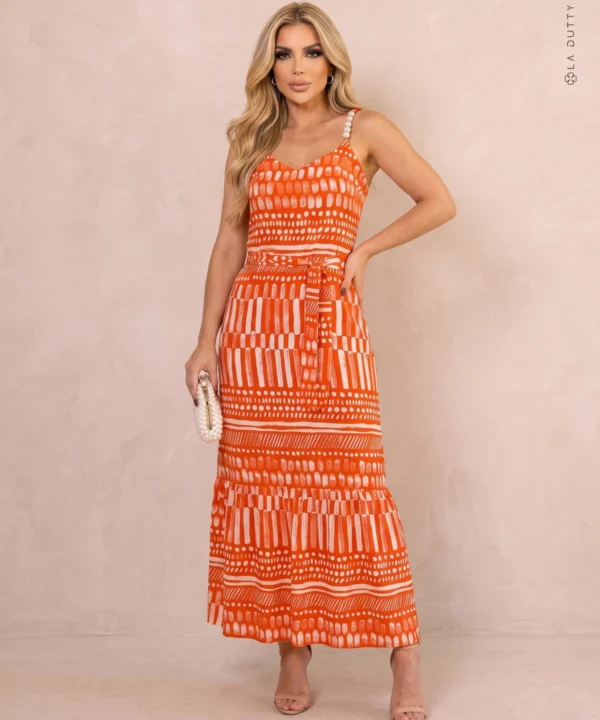 VESTIDO LONGO ESTAMPADO ALÇA DETALHE